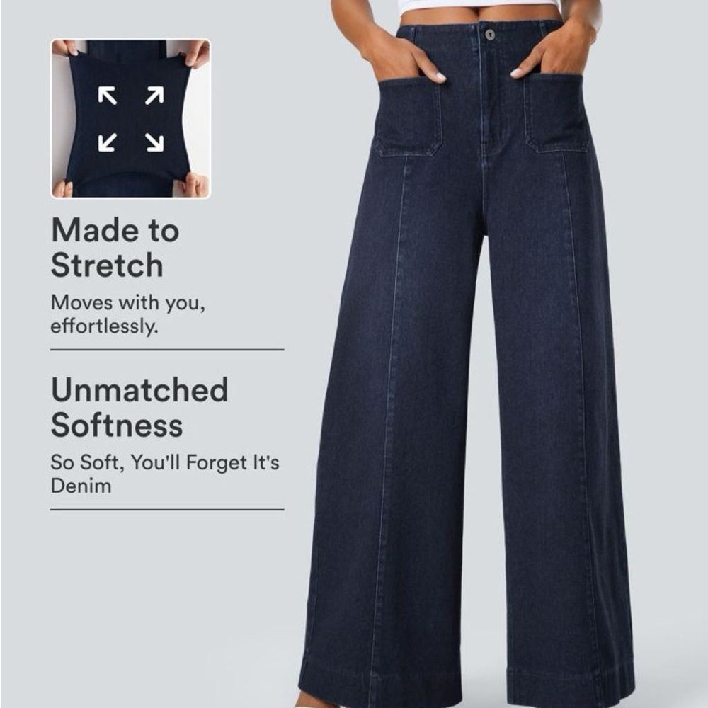 HALARA Navy Wide-Leg Jeans with Front Patch Pockets - Picture 6 of 10